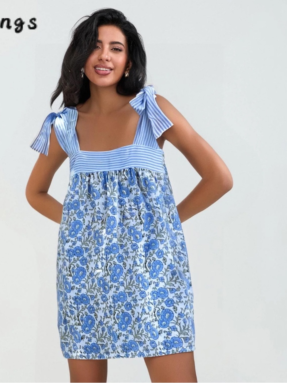 Blue Floral Tie-Shoulder Sundress